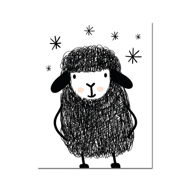 Nordic Cartoon Black White Canvas Painting Positive Quote Cute Line Drawing Sheep Poster Print Nursry Wall Art Kid Room Decor Painting Calligraphy Aliexpress