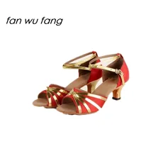 fan wu fang 2017 NEW Arrival Summer Satin Soft Fur Sole Ballroom Daning Latin Shoes Dance Tango Shoes Heel 5CM Adult Women 528