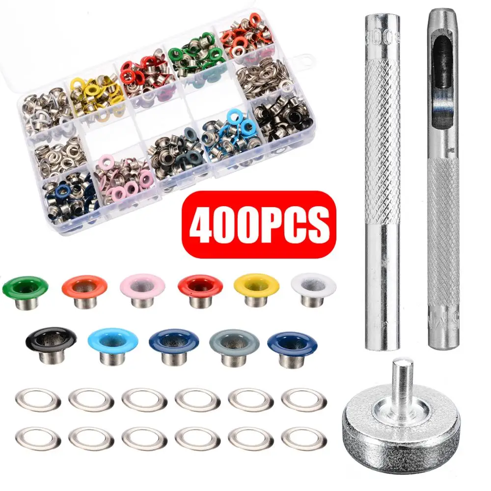 

400pcs/box Garment Eyelets Kit 5mm Metal Eyelets Button & Fixing Tool for Shoes Clothes DIY Leather Craft