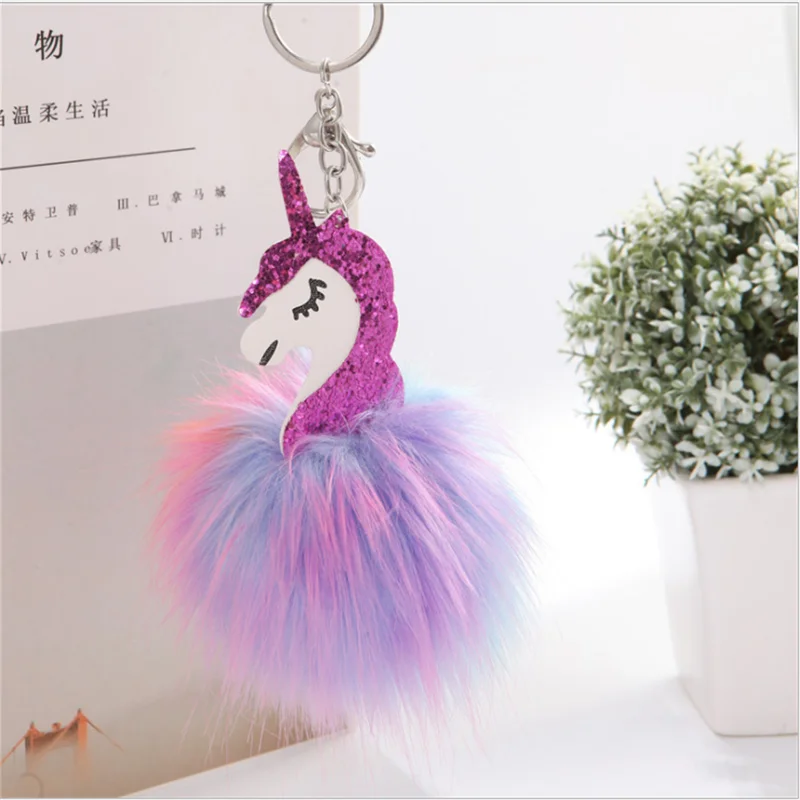 Unicorn Key Chain with Pompom Ball Unicorn Party decoration wedding
