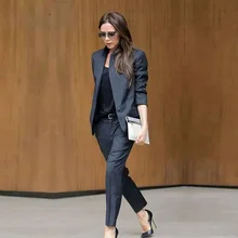 Custom Dark Gray Womens Business Suits Female Office Uniform Ladies Trouser Suits Formal Womens Tuxedo 2 Piece Set Blazer Custom Dark Gray Womens Business Suits Female Office Uniform Ladies Trouser Suits Formal Womens Tuxedo 2 Piece Set Blazer