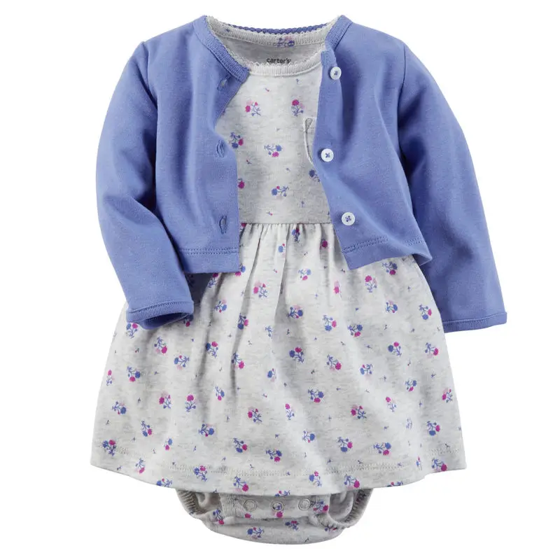 

2018 Autumn Infant girls Clothing Baby Dress Cotton Baby Girls Long-Sleeved Coat+Short SLeeve Dress 2pcs Baby Girls Clothes set