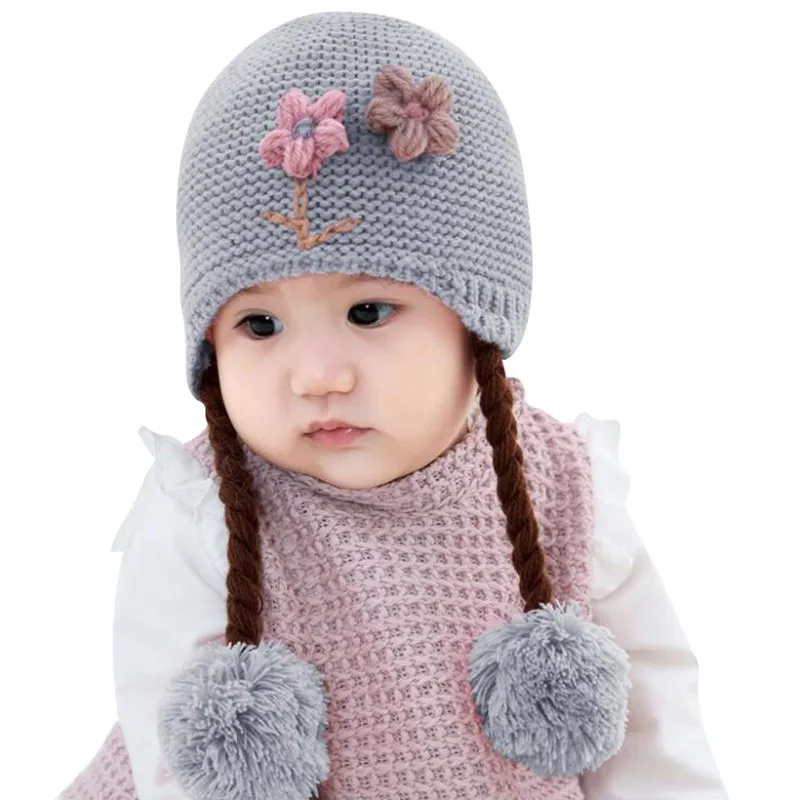 Newborn Baby Toddler Knit Hat Flower Baby Cap Infant Girls Bonnet Cute Hats Soft Cotton Newborn Baby Photo Props 6-24M