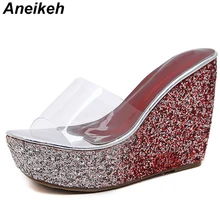 Aneikeh/ г. летние сандалии, шлепанцы, модная базовая обувь на танкетке, обувь на высоком каблуке, женские шлепанцы с открытым носком, женская обувь