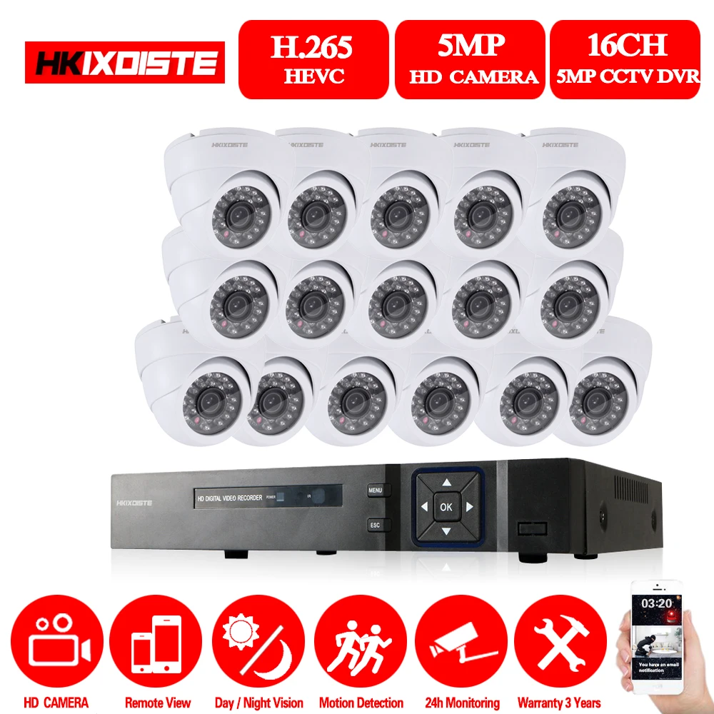 H.265 16CH CCTV 5MP DVR комплект камер видеонаблюдения 16 шт. 5.0MP HD камера безопасности для