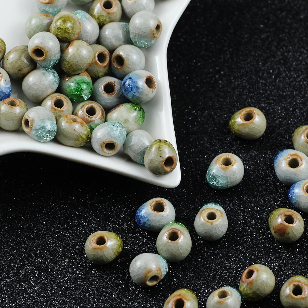 

BTFBES 6 8 10mm Ice Crack Pear Shape Ceramic beads Women Men DIY Bracelet Spacer Loose beads for jewelry Necklace Making Finding