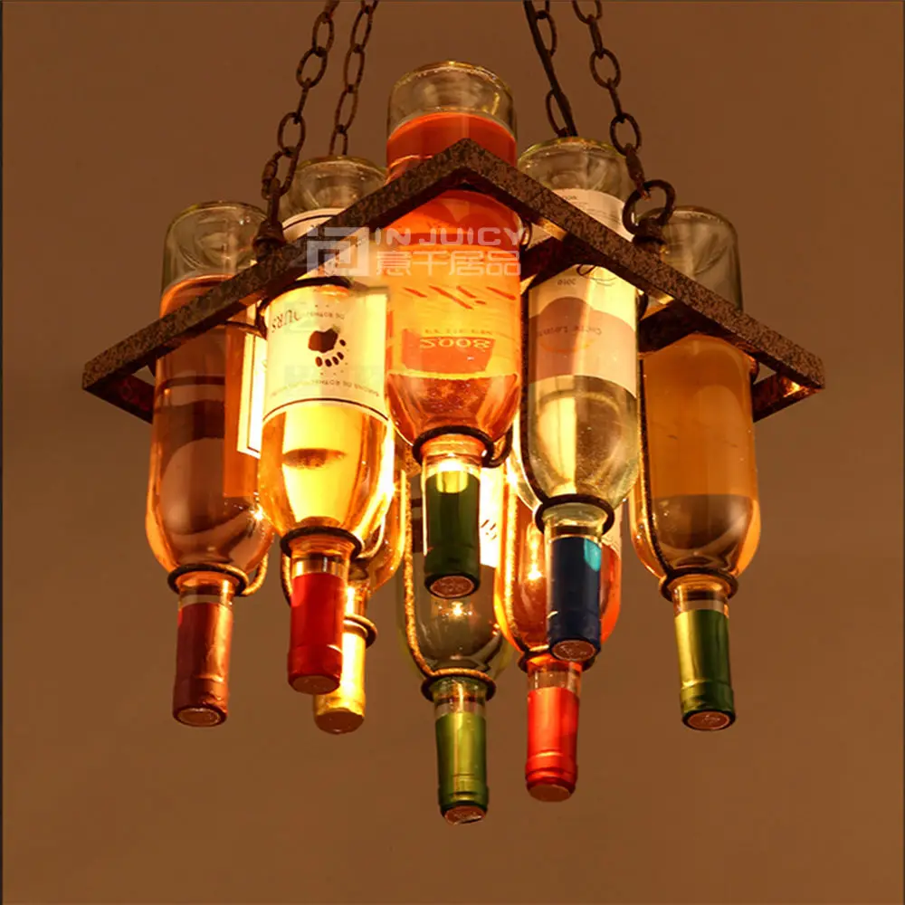 Vintage Retro E27 LED Cafe Loft Bar Iron Wine Bottle Lamp Chandelier Ceiling Droplight Store Cafe Bar Loft Corridor Decor Gift