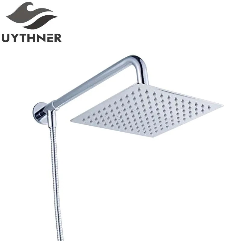 

Uythner Newly Stainless Steel Chrome Bathroom Top Shower Head 8" Shower Sprayer With Shower Arm Shower Hose Wall Mount