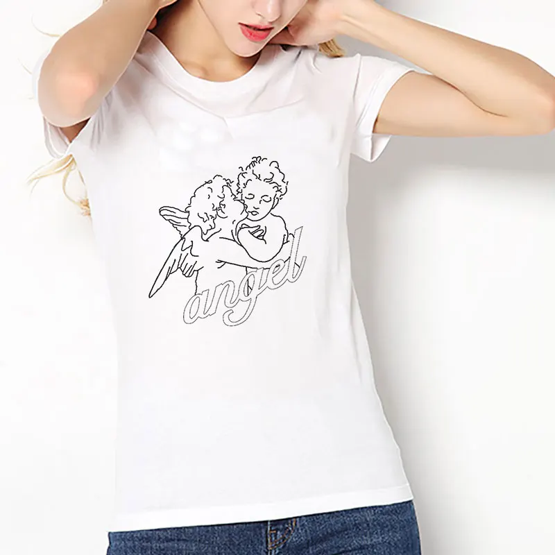Женская одежда Tumblr футболка Ангел графический принт Эстетическая Ulzzang Harajuku рубашка свободного силуэта с короткими рукавами с круглым