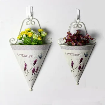 

2pcs/lot Pastoral Style Metal Iron Lavender Pattern Hanging Floral Art Wall-Mounted Pendant Flower Pots Props