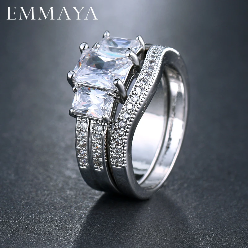 

EMMAYA Luxury Women Jewelry Full Round AAA Zircon Cz Ring Silver Color Women Engagement Wedding Band Ring