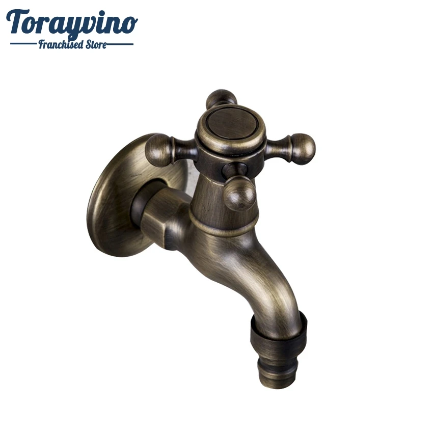 Bathroom Wall Mounted Washing Machine Faucets Antique Brass Single Cold