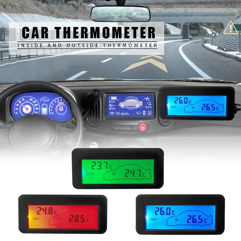 

DC12V Digital Car Thermometer Mini LCD Vehicle Temperature Meter Clip-on Digital Blue back light Automotive Accessories