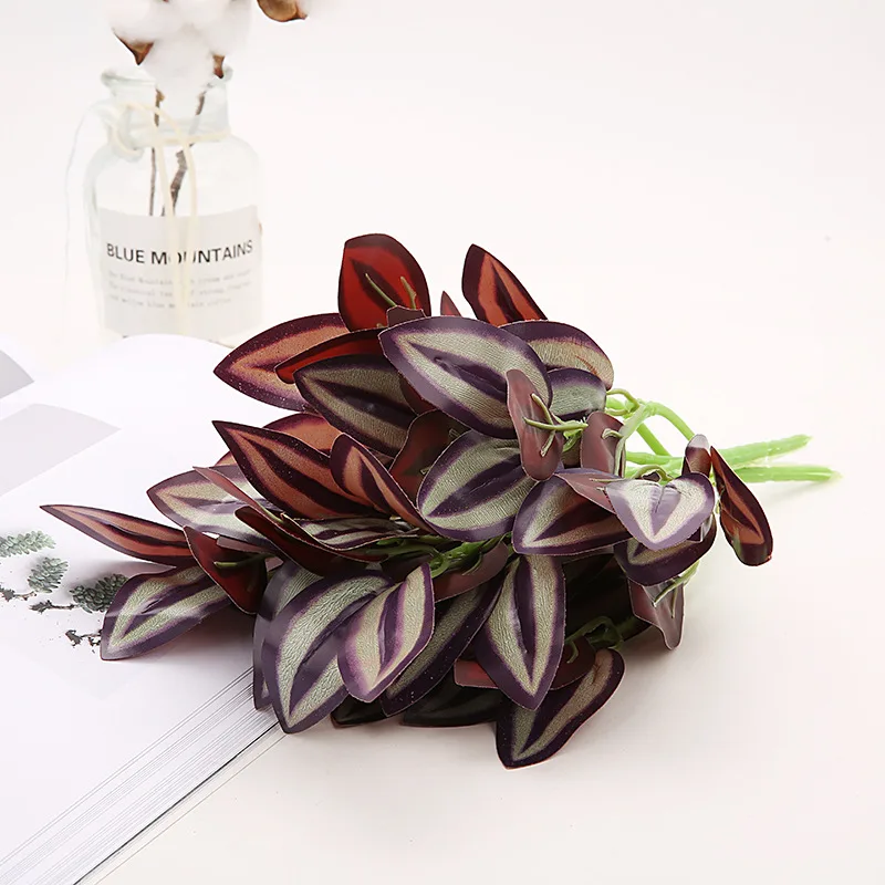 

5 Stems/bundle Fake Plant Eyebrow Leaf Artificial Greenery Flowers Plastic Grass Wall Home Restaurant Table Display Decoration