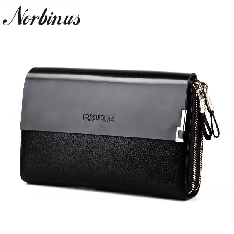 

Norbinus Genuine Leather Men Clutch Bag Double Zipper Long Wallet Men's Purse Real Skin Clutch Wallets Coin Pocket Money Clip