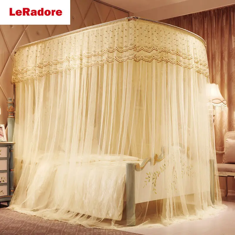 LeRadore 2019 New Slide Guide Rail Mosquito Nets for King Queen Full Size Sleeping Curtain Three-Door for Double Bed Mosquitera