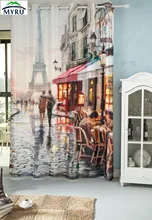 MYRU 3D watercolor printing blackout curtains Eiffel Tower curtian retro cafe curtain living room bedroom window
