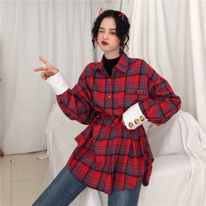 DEAT новая однобортная рубашка с отложным воротником и длинными рукавами в клетку в стиле «летучая мышь» Корейская женская блузка WD78806
