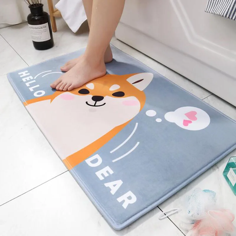 Super Cozy Soft Thickening Coral Velvet Cute Dog Rugs Non slip Washable