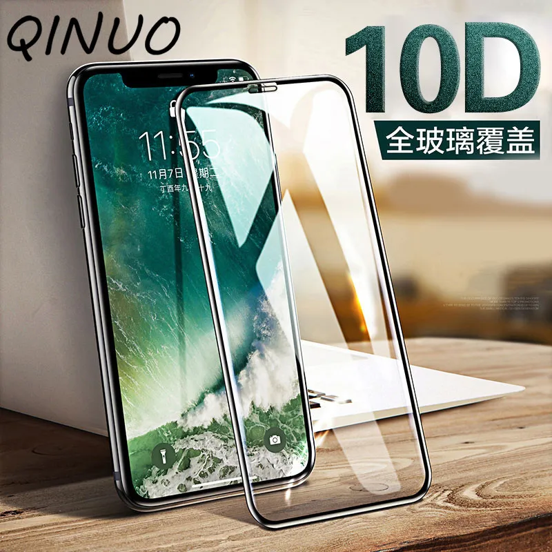 

QINUO 10D Clear Screen Protector for iPhone XS Max XR 6S 7 8 Plus Full Cover Protective Tempered glass Film Scratchproof Shield