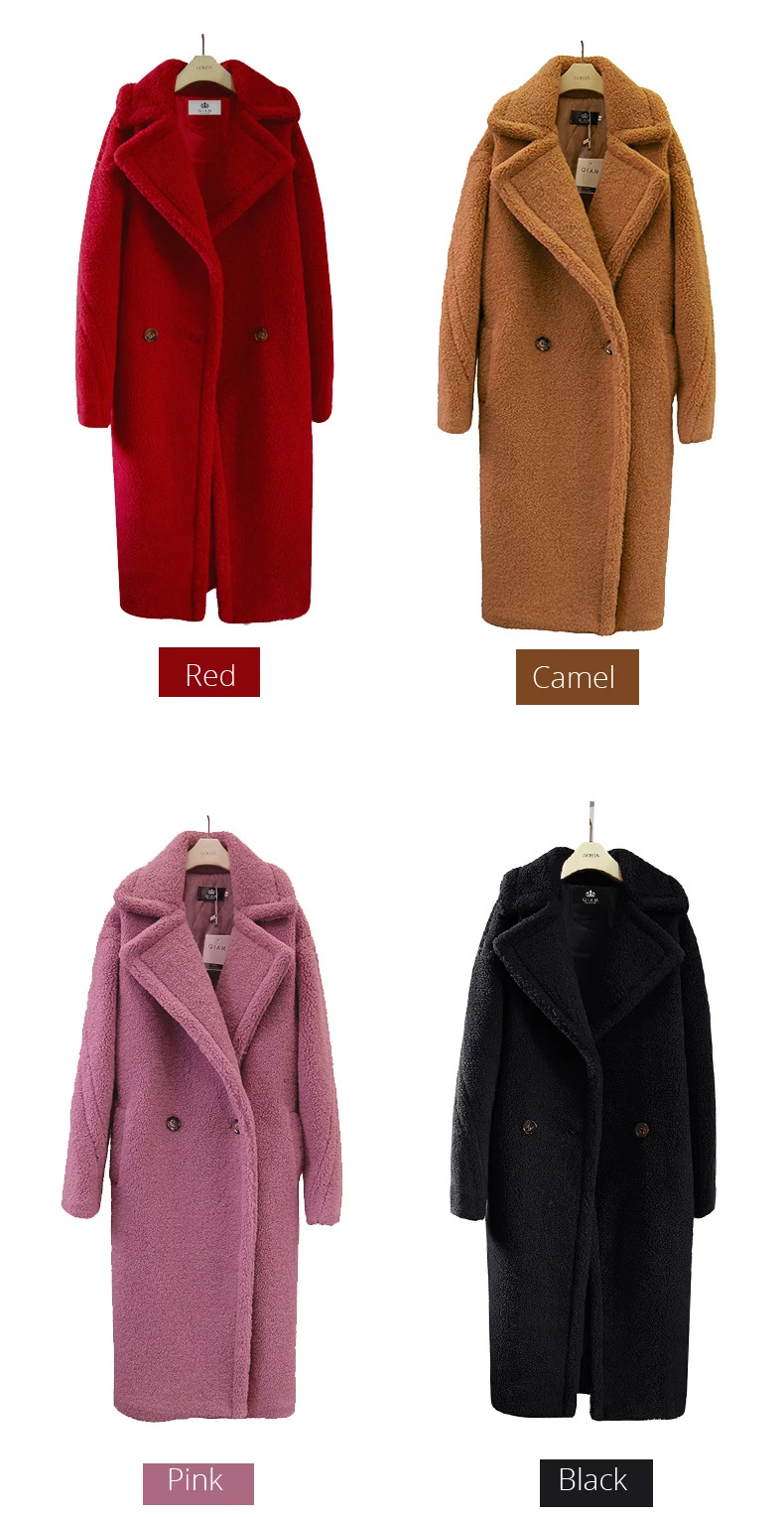 Teddy Coat Women 2018 Winter Thicken Pink Faux Fur Coat lapel collar female Loose Plush Coat Warm Long Lamb Wool Coats (27)
