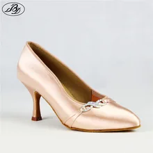 Women Ballroom Dance Shoes BD 178 HIGHLIGHTS Fresh Tan Satin High Flared Heel Ladies Standard Dancing Shoes Modern Dance