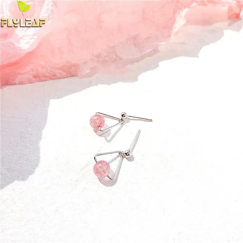 

Flyleaf 100% 925 Sterling Silver Pink Round Strawberry Crystal Drop Earrings For Women Fashion Party Jewelry