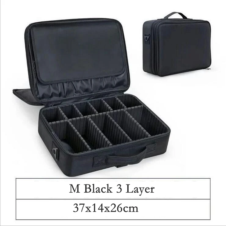 M Black 3 Layer Профессиональная косметичка для макияжа Водонепроницаемая Женская модная коробка для макияжа Органайзер большая сумка для багажа дорожная сумка CO29 - Цвет: M Black 3 Layer