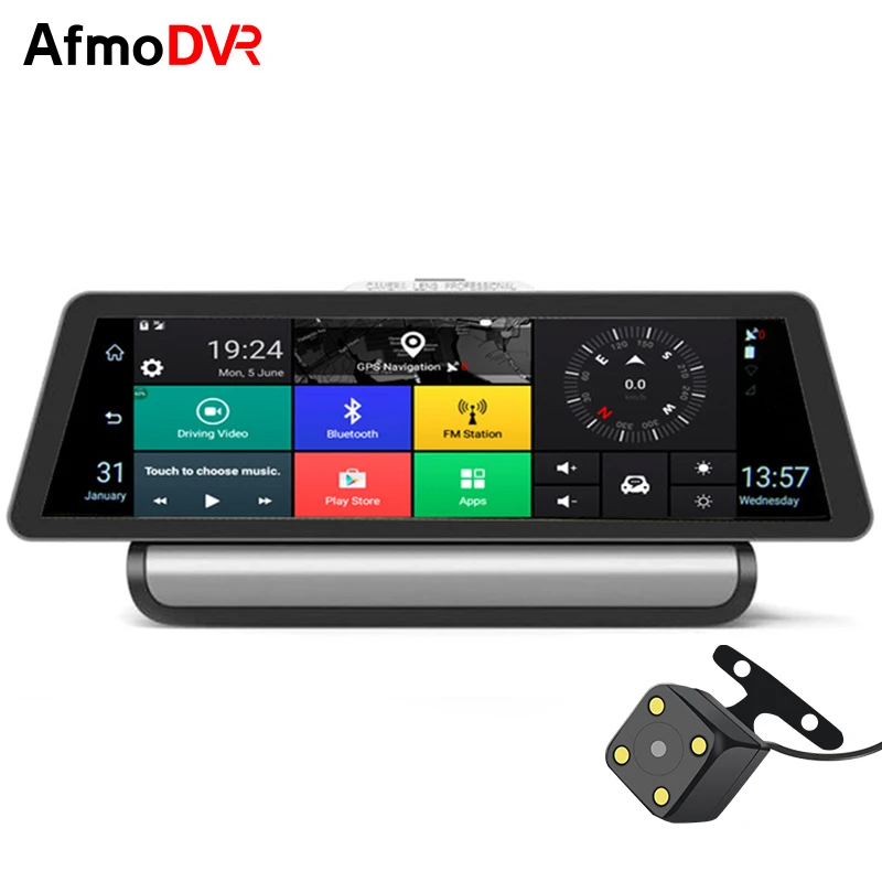 AfmoDVR 1080 P регистраторы 10 ''сенсорный экран двойной объектив DVR с Android 4 г/wi fi gps