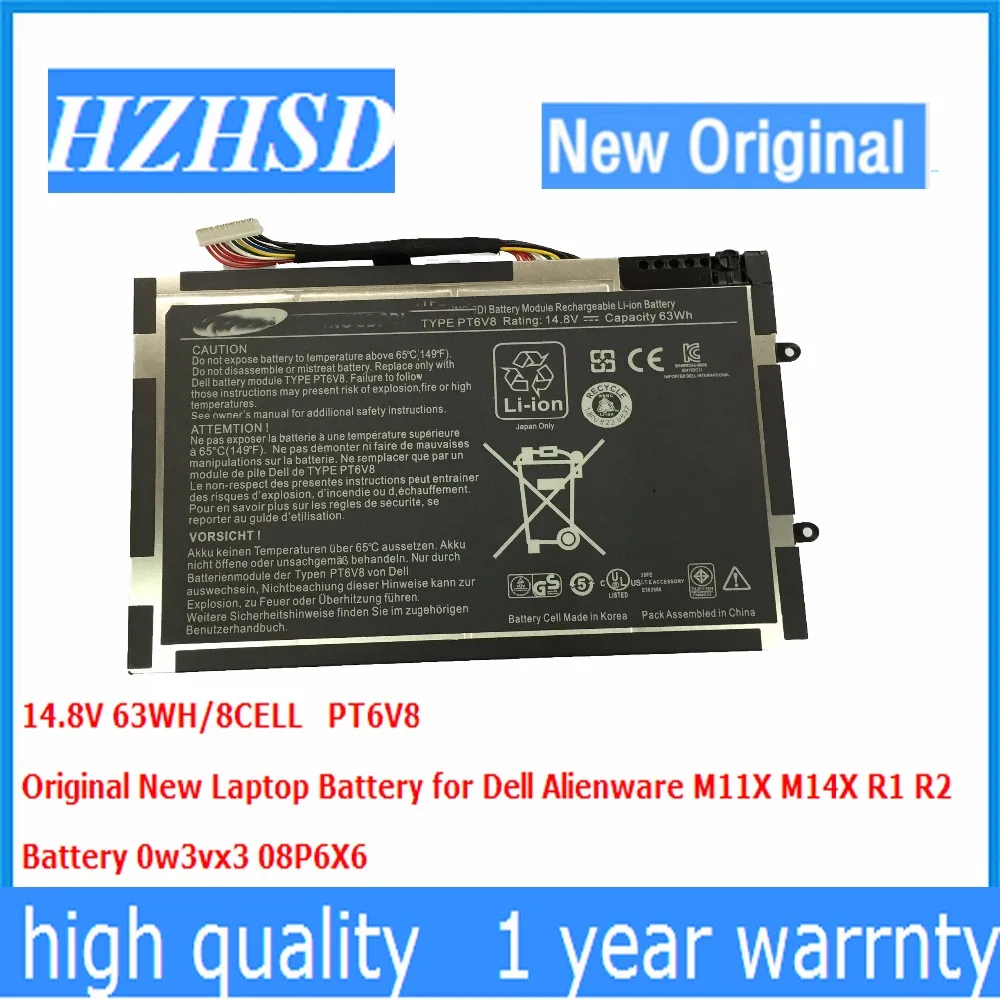 14 8 в 63wh новый оригинальный PT6V8 ноутбук Батарея для Dell Alienware M11x M14x R1 R2 R3 8P6X6 P06T T7YJR 08P6X6