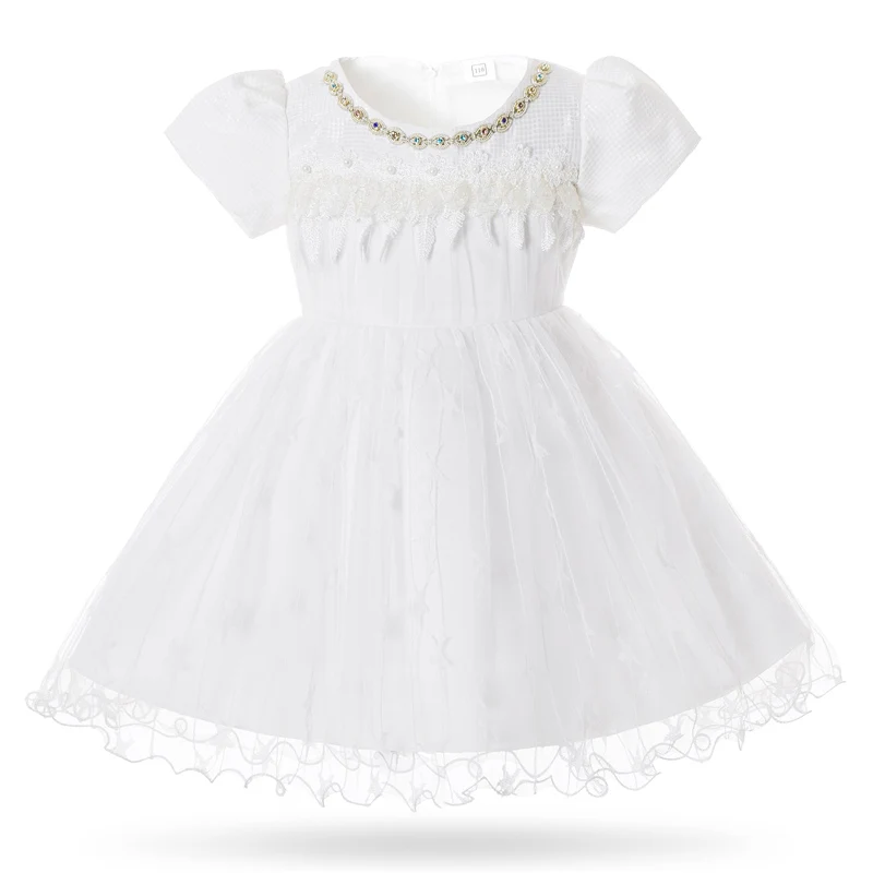 Cielarko/платье для малышей вечерние платья на крестины для маленьких девочек, белого цвета фатиновое платье со звездами для дня рождения для малышей платье принцессы для детей возрастом от 3 до 24 месяцев - Цвет: White