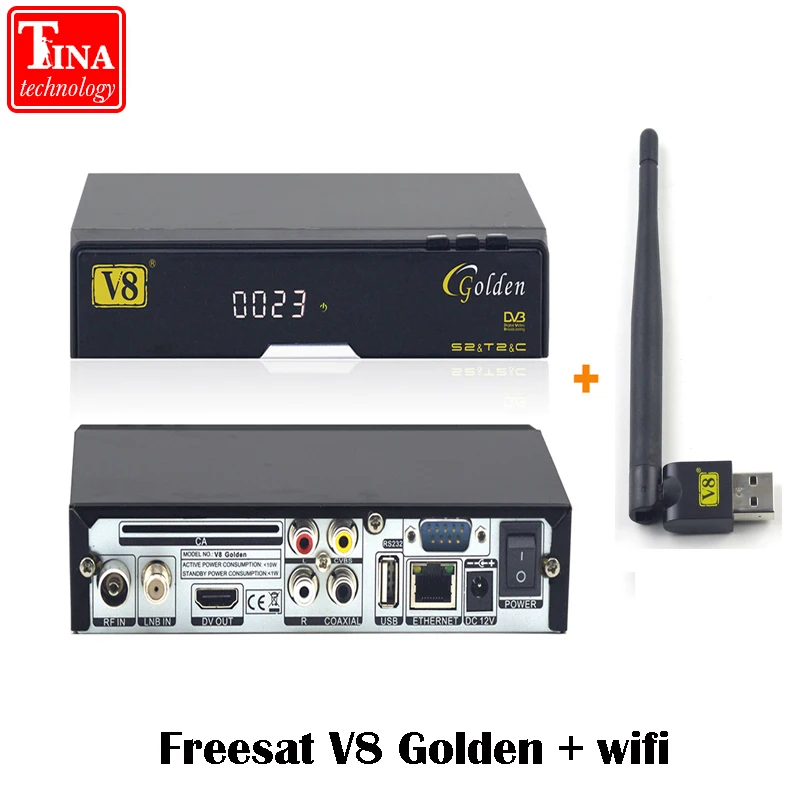 Prix pour Véritable FREESAT V8 Or & USB Wifi DVB-S2 + T2 + C Satellite TV Combo Récepteur Soutien PowerVu Biss Key Cccamd Newcamd USB Wifi Prix pour Véritable FREESAT V8 Or & USB Wifi DVB-S2 + T2 + C Satellite TV Combo Récepteur Soutien PowerVu Biss Key Cccamd Newcamd USB Wifi