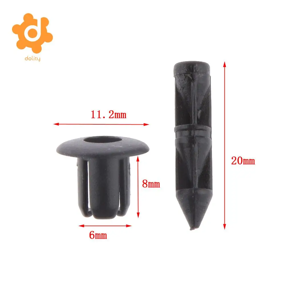50pcs 6mm Hole Black Plastic Push In Type Rivets Fastener Pin Clips ATV for Yamaha for Suzuki High Quality Durable Nylon