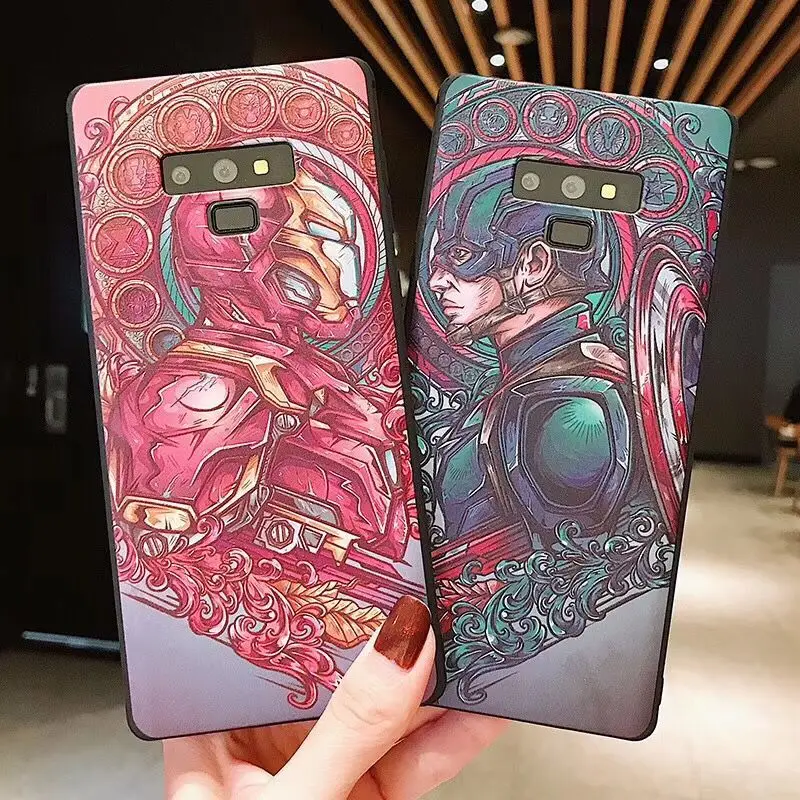 

Fashion 3D Marvel Angry Embossed Captain America Iron Man Heroes Case For Samsung Galaxy S8 S9 Plus Note 8 9 Plus Cover Fundas