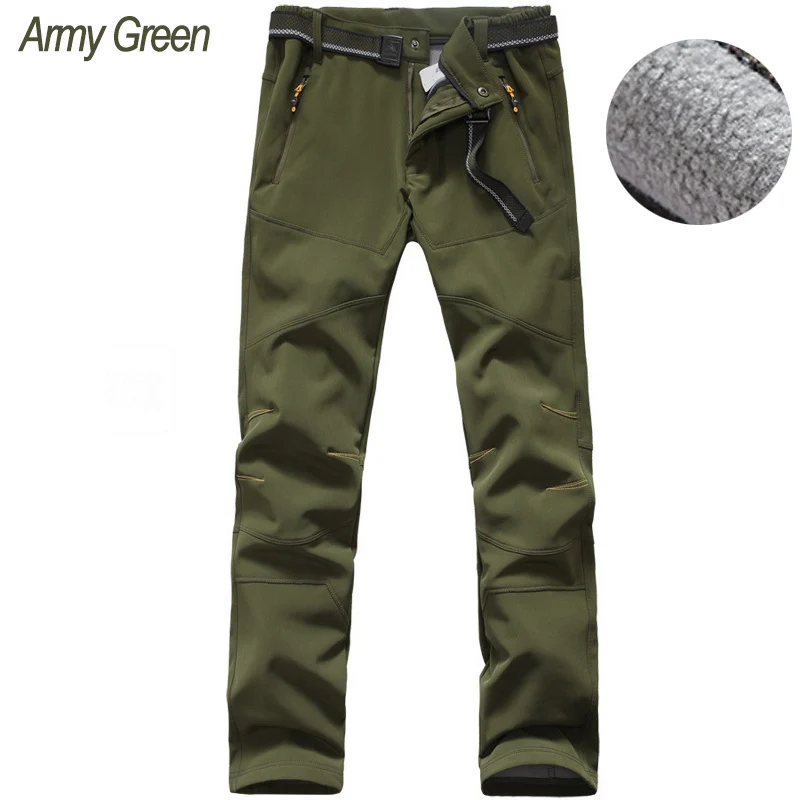 Зимние флисовые мужские походные брюки, водонепроницаемые уличные флисовые брюки, спортивные штаны для кемпинга, рыбалки, походов, лыжных S-2XL - Цвет: Army green