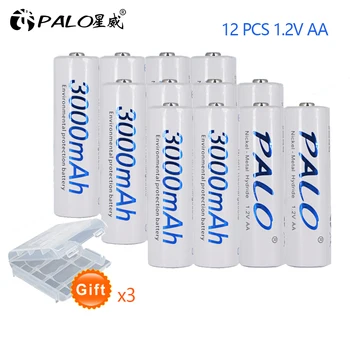 

12 pcs AA 3000mAh 1.2 V Quality NI-MH Rechargeable Battery AA 3000mAh PALO Rechargeable 2A Battery Baterias Bateria Batteries