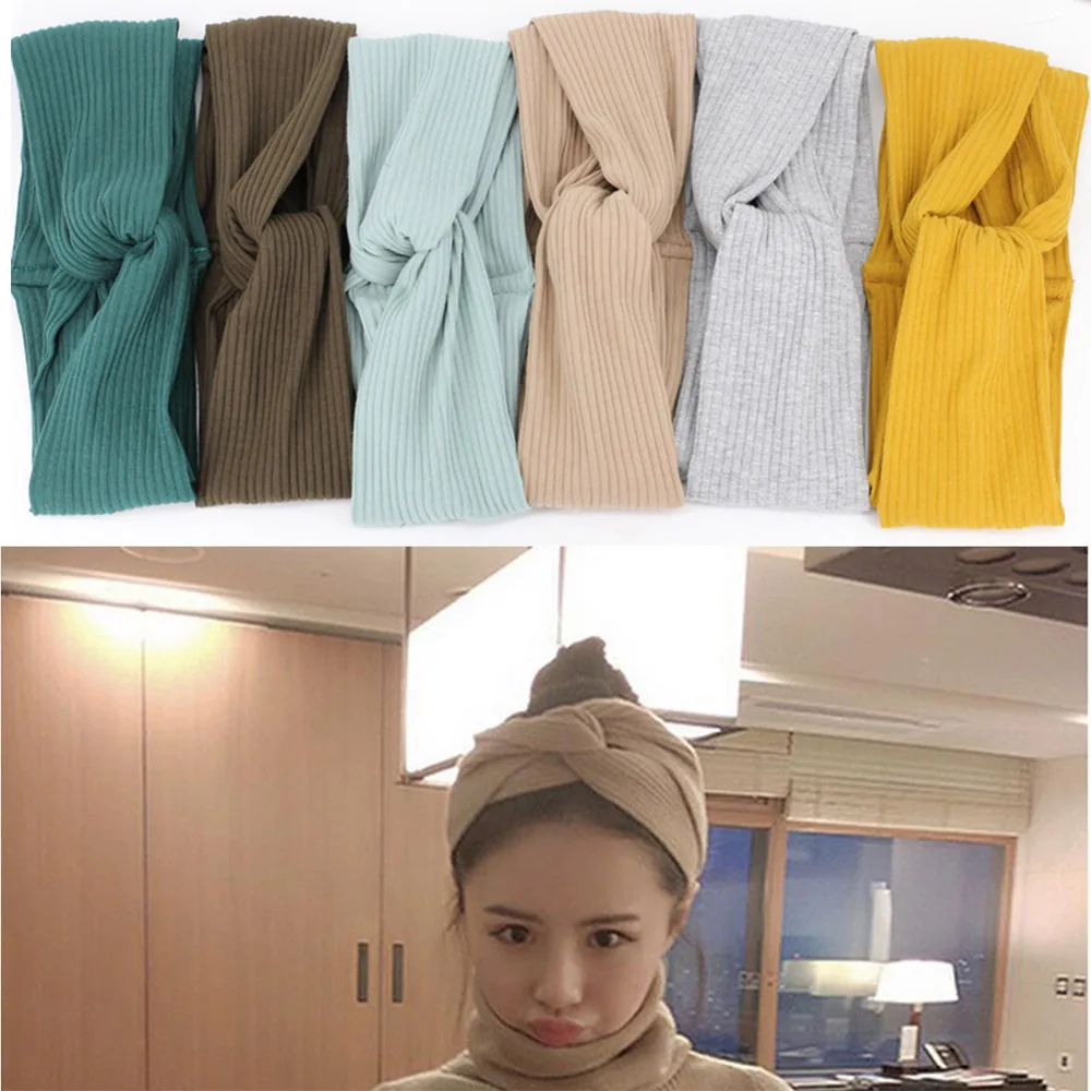 

2019 New Headband Women Fashion Elastic Cotton Knitted Headband Head Wrap Hairband Girls Elegant Hair Band Accessories