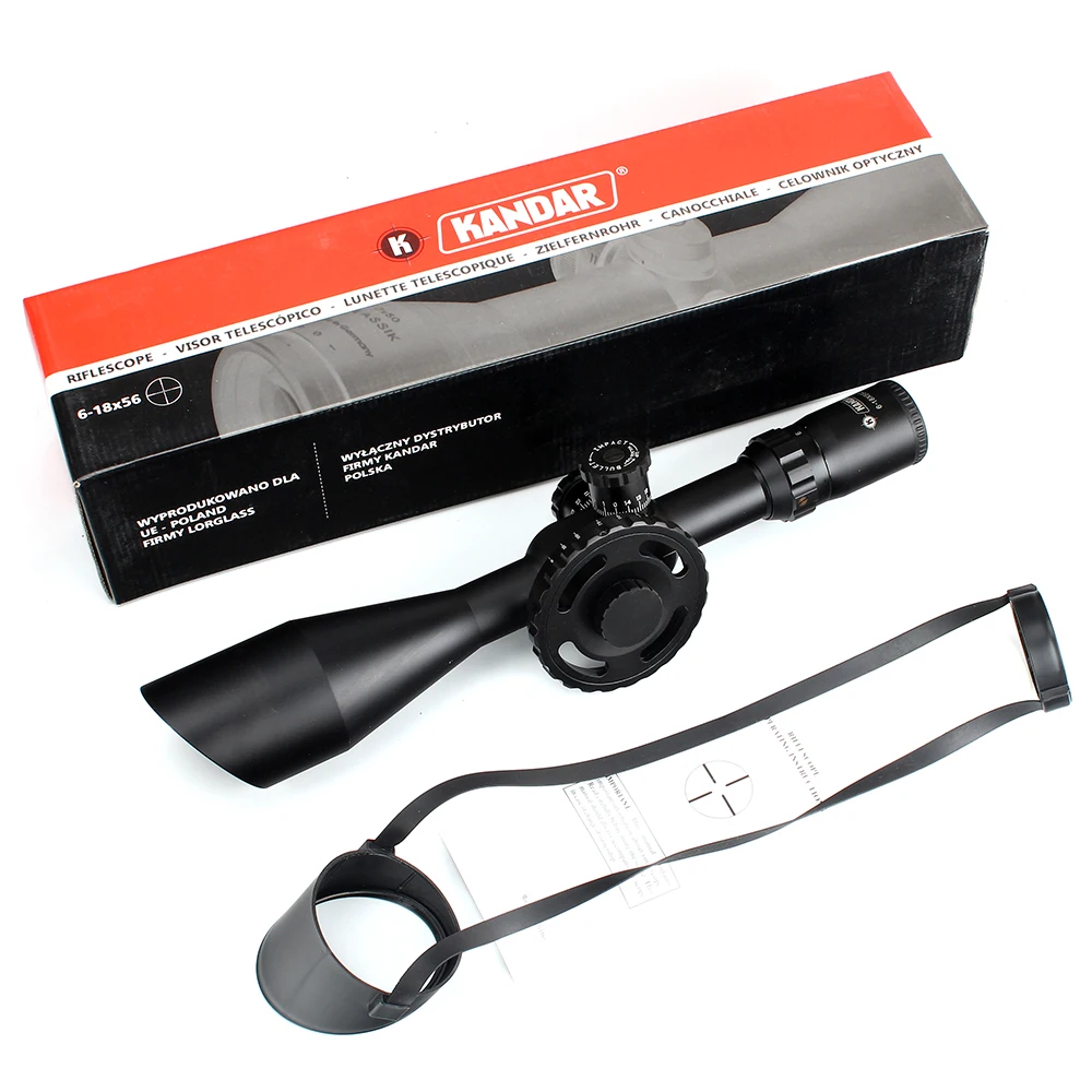 Kandar Primeiro Plano Focal Caça Riflescopes Roda Lateral Paralaxe Mil Dot Vidro Gravado Retículo Torres Reset Escopo 6-18x56q 17 Kandar 6-18x56q primeiro plano focal caça riflescopes