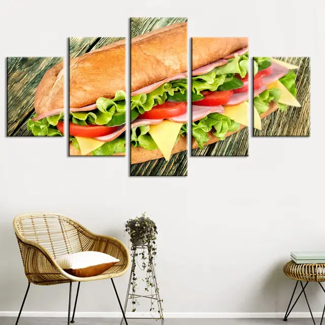 De La Lona Casa Decorativa 5 Piezas La Comida Hamburguesa Pinturas