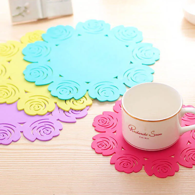 

Heat Insulated Mat Kitchen Accessories Rose Shape Silicone 1 PC Coaster Table Placemat Mug Pads Coffee Cups Drinks Tools