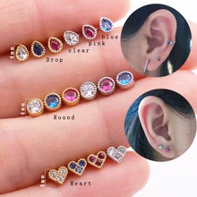 Sellsets 1 шт. Крошечные круглые серьги в форме слезы в форме сердца с розовым синим камнем CZ 16 г стальные серьги козелок Daith пирсинг