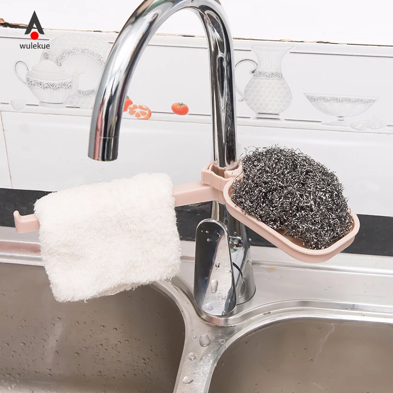 

WULEKUE Plastic Sink Storage Rack 2-in-1 Multifunction Shelf Adjustable Device Rotatable Towel Holder Kitchen Accessories
