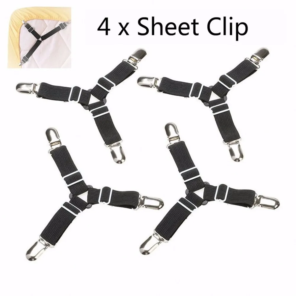 

4Pcs/Set Three-Head Holder Clip Sets Sheets Straps Length Adjustable Clamp Bed Mattress Sheet Clips
