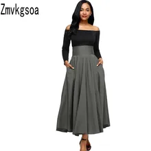 Zmvkgsoa модные женские туфли вечерние Skirs серый ретро Высокая Талия плиссированная юбка макси S-XXL ZZ65053 длинная юбка Saias Femininas