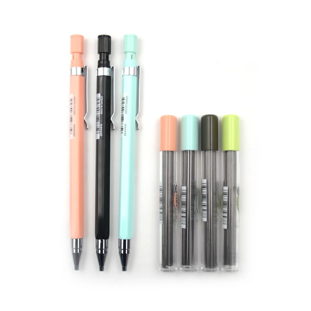 

2.0mm Draughting Mechanical Writing Drawing School Supplies black Automatic pencil with one bo leads Clip Grip
