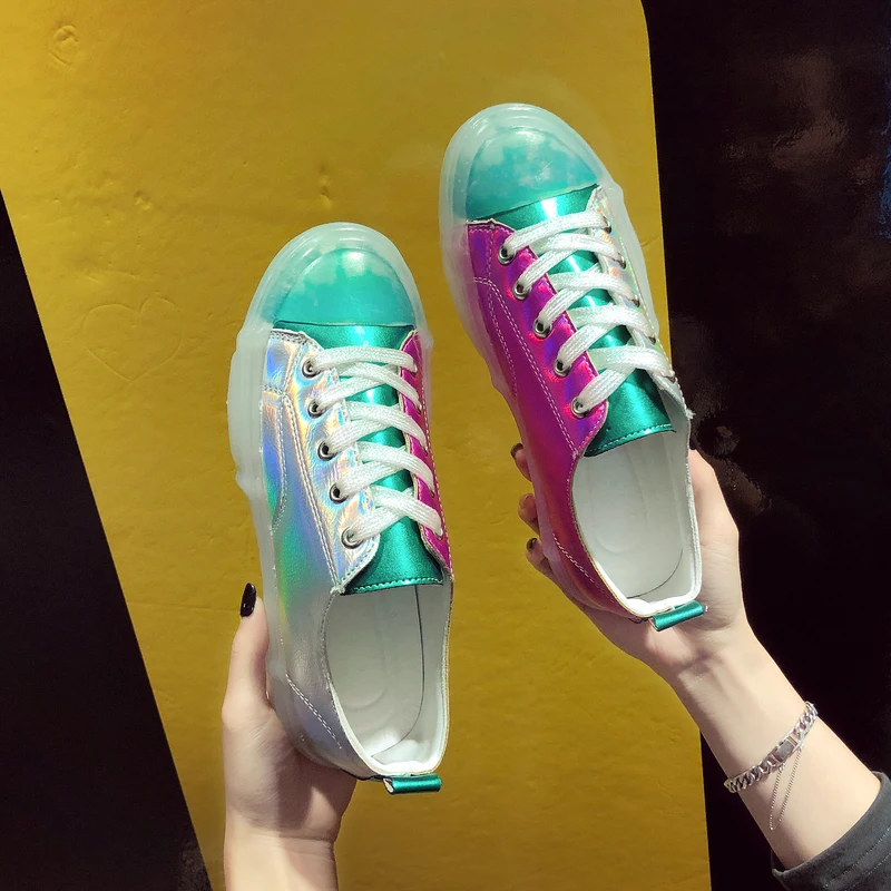 

Woman Crystal Glitter Vulcanize Shoes 2019 New Bling Platform Sneakers Lace Up Casual Shoes Fashion Comfort Footwear