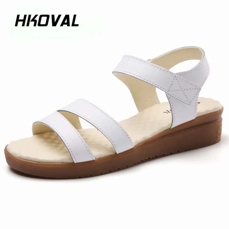 

HKOVAL Women Sandals Genuine Leather Sandals Casual Flats Fashion Female Shoes Summer Comfortable Ladies Shoes Soild