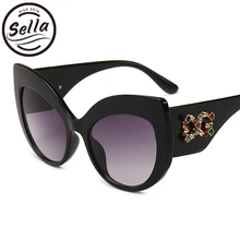 Sella, роскошные брендовые негабаритные женские солнцезащитные очки Cateye,, дамские стразы, украшения, брендовые Дизайнерские летние очки