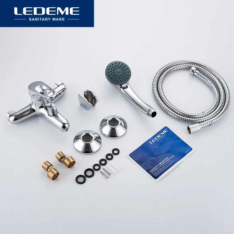 LEDEME Bathtub Faucet Shower 1 set Bathroom Fixture Chrome Plated Shower Faucet Bathtub Faucets Brass Head Outlet Pipe L3013