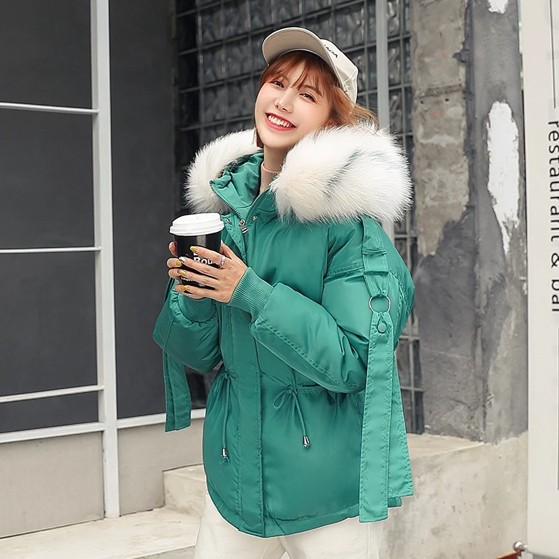 

Winter Parkas Women 2019 thicken Warm Jacket Coat Casual big fur collar hooded outwear Collect waist Parka coat M-2XL